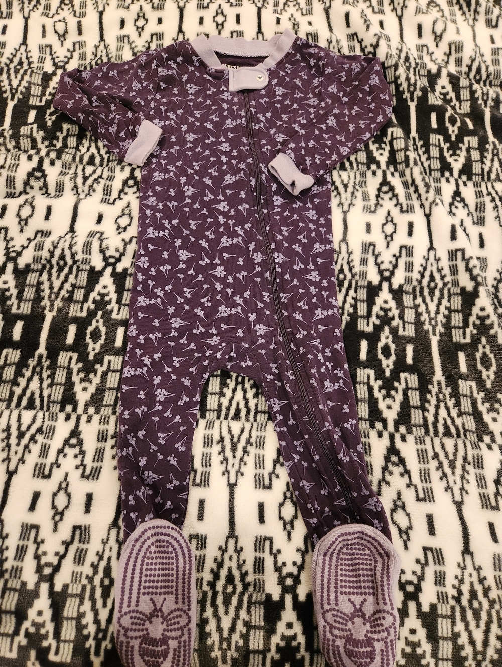 Burt's Bees Purple Floral Footed Baby One-Piece, Size 18M